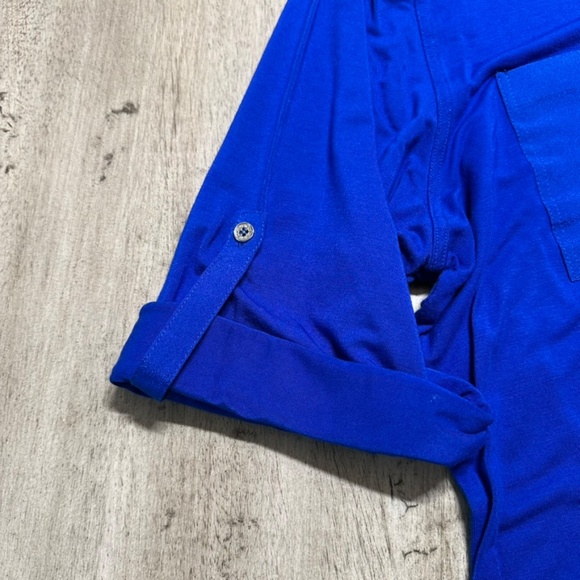 Calvin Klein Rolled Short Sleeve V-Neck Blouse - Picture 3 of 8